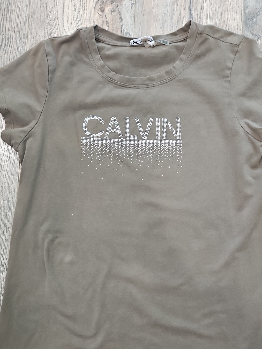 Calvin Klein Olive Rhinestone Logo Tee